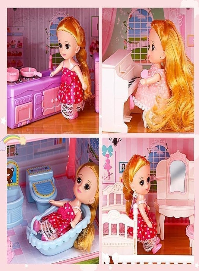 Daji 4 Story Dollhouse Building Toys, Playset with LED Lights, Movable Slides, Stairs, Furniture, Accessories, Dolls and Pets, Cottage Pretend Play House, DIY Creative Gift for Girls Toddlers - Image 2